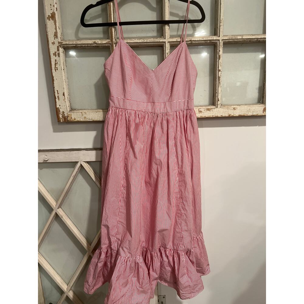 J. Crew size 6 Spaghetti-Strap dress in a red and white cotton stripe pattern